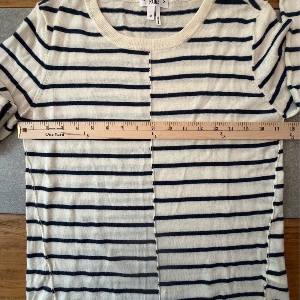 Paige Merino Wool Blend Long Sleeve Striped Crewneck Navy Cream Size Medium - Picture 7 of 7
